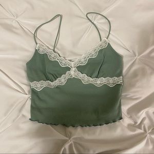 sage green lace bustier crop tank top